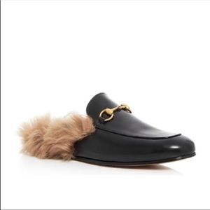 Gucci Black Princetown Fur Mules
